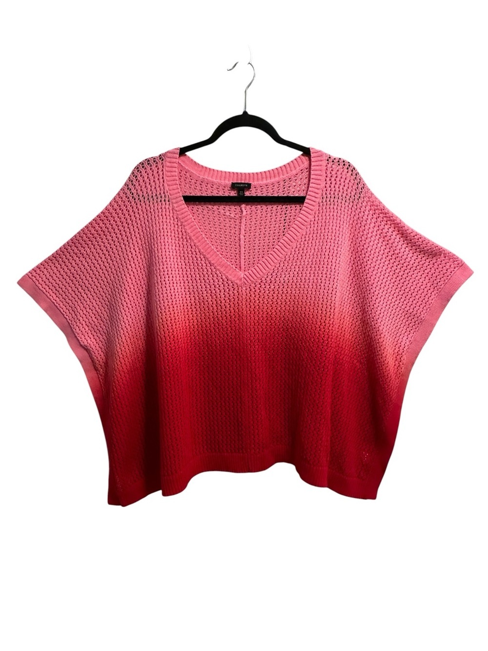 Talbots v neck open knit pink red ombre poncho sweater Size M/L flowy beachy